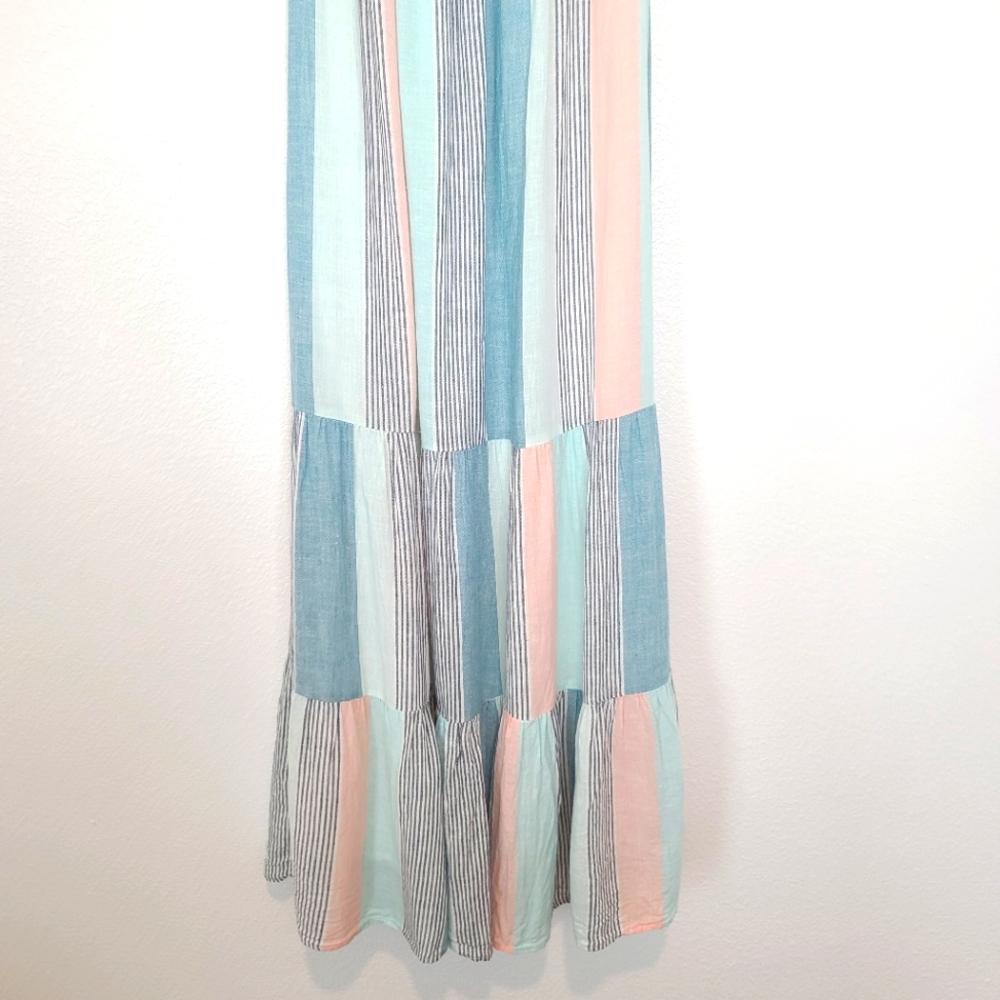RAILS Adora Highland Stripe Tiered Coastal Beachy Pastel Midi Dress - Picture 7 of 11